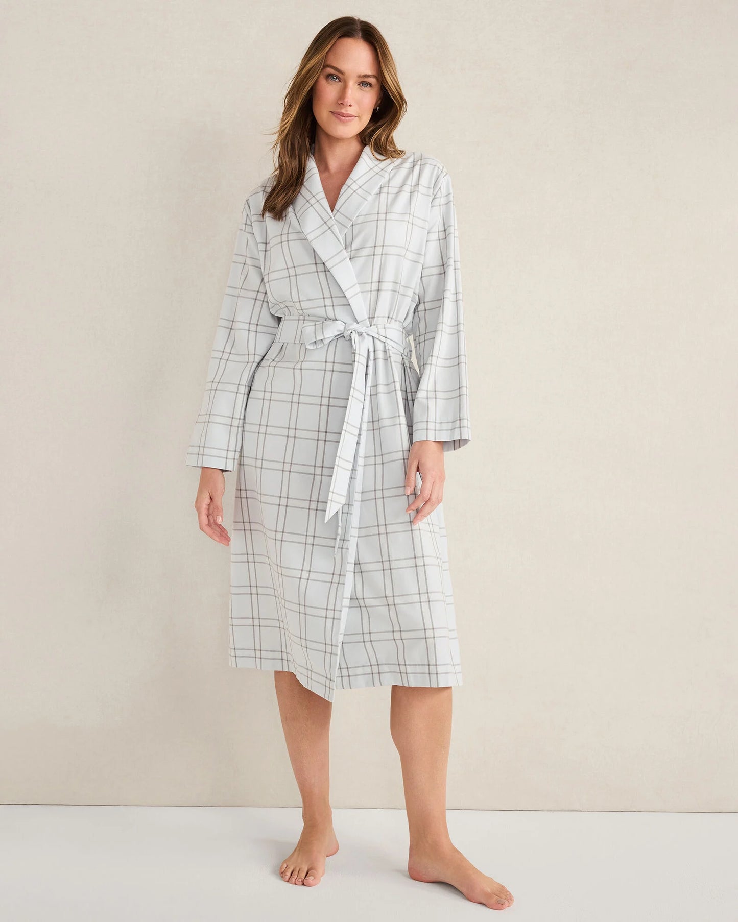 Lightweight Flannel Windowpane Robe