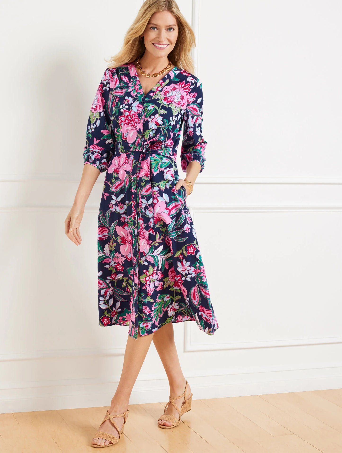 Modern Poplin Puff Sleeve Shirtdress - Joyful Jacobean