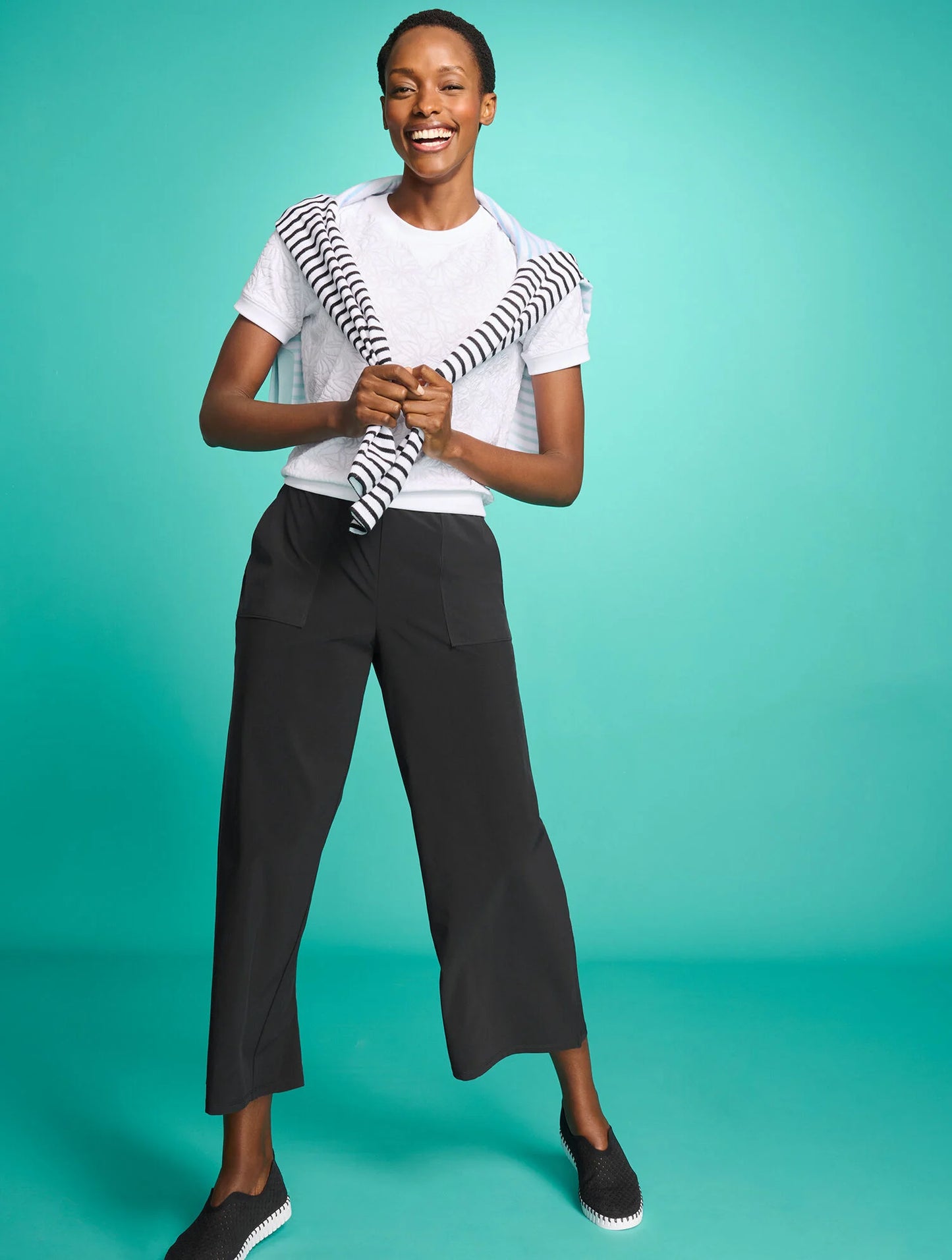 Lightweight Woven Stretch Wide Leg Ankle Pants