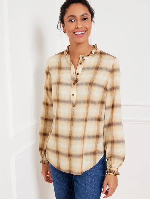 Ruffle Trim Popover - Sunrise Plaid