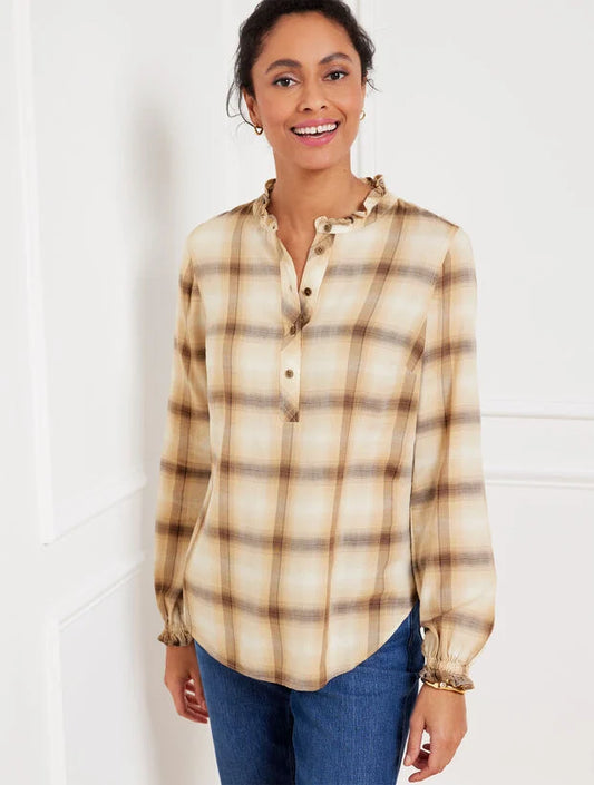 Ruffle Trim Popover - Sunrise Plaid