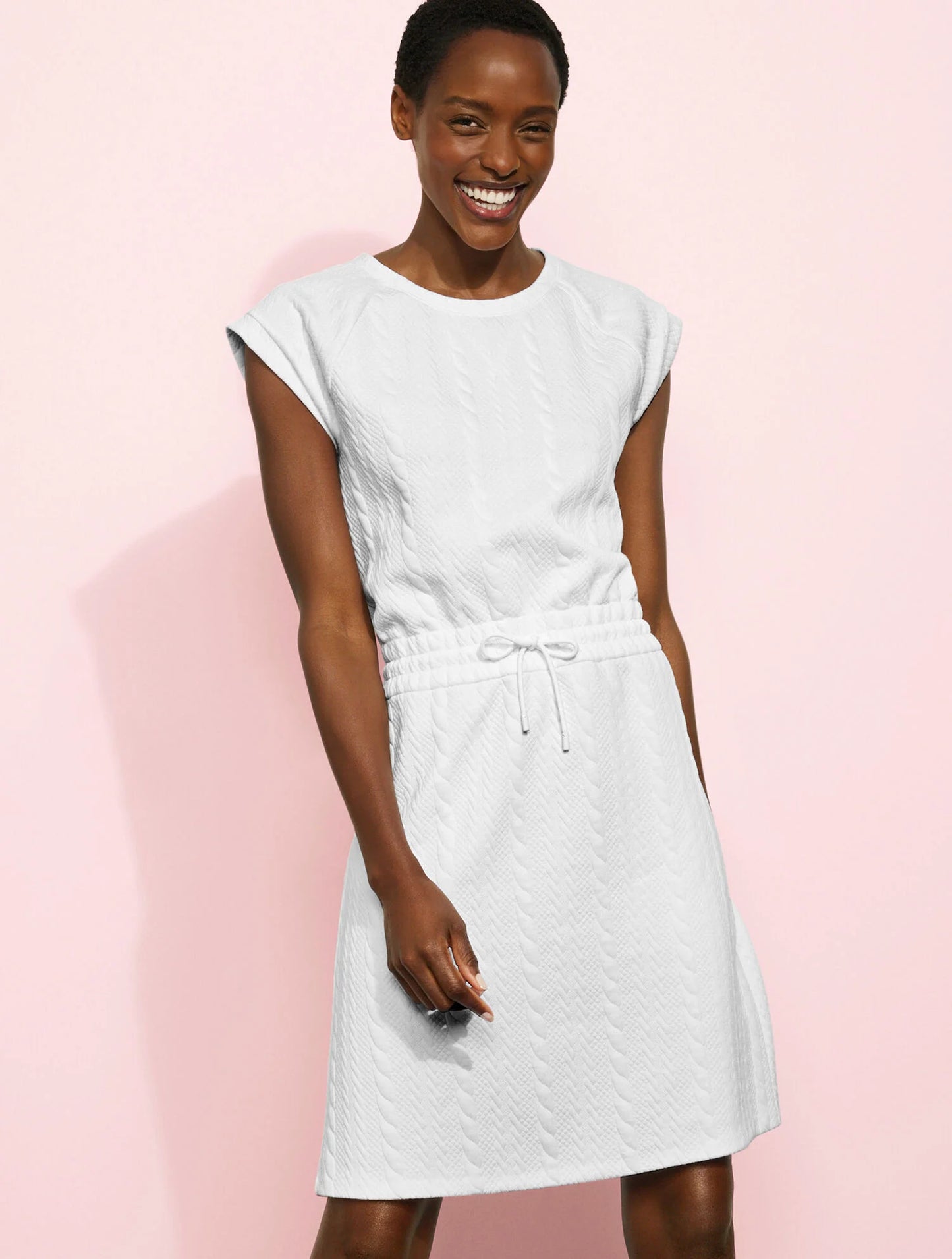 Crewneck T-shirt Dress - Cable Jacquard