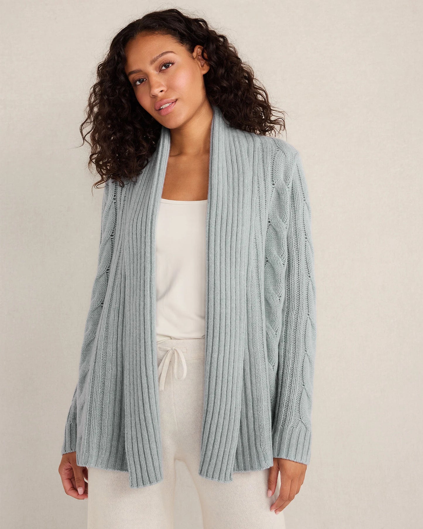 Cashmere Cable Open Front Cardigan