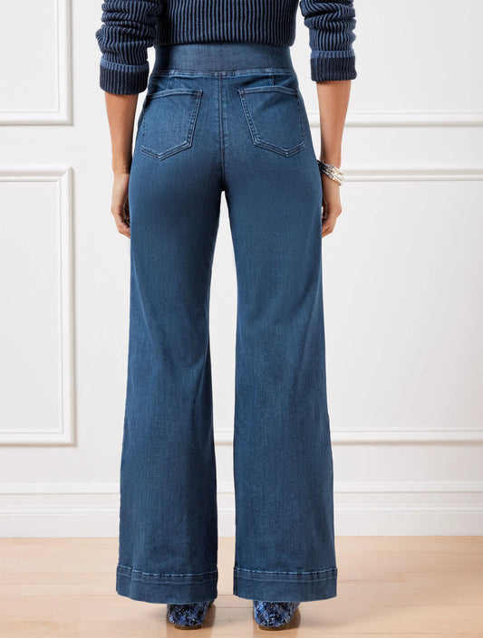 Flare Leg Pull-On Travel Jeans - Hanover Wash