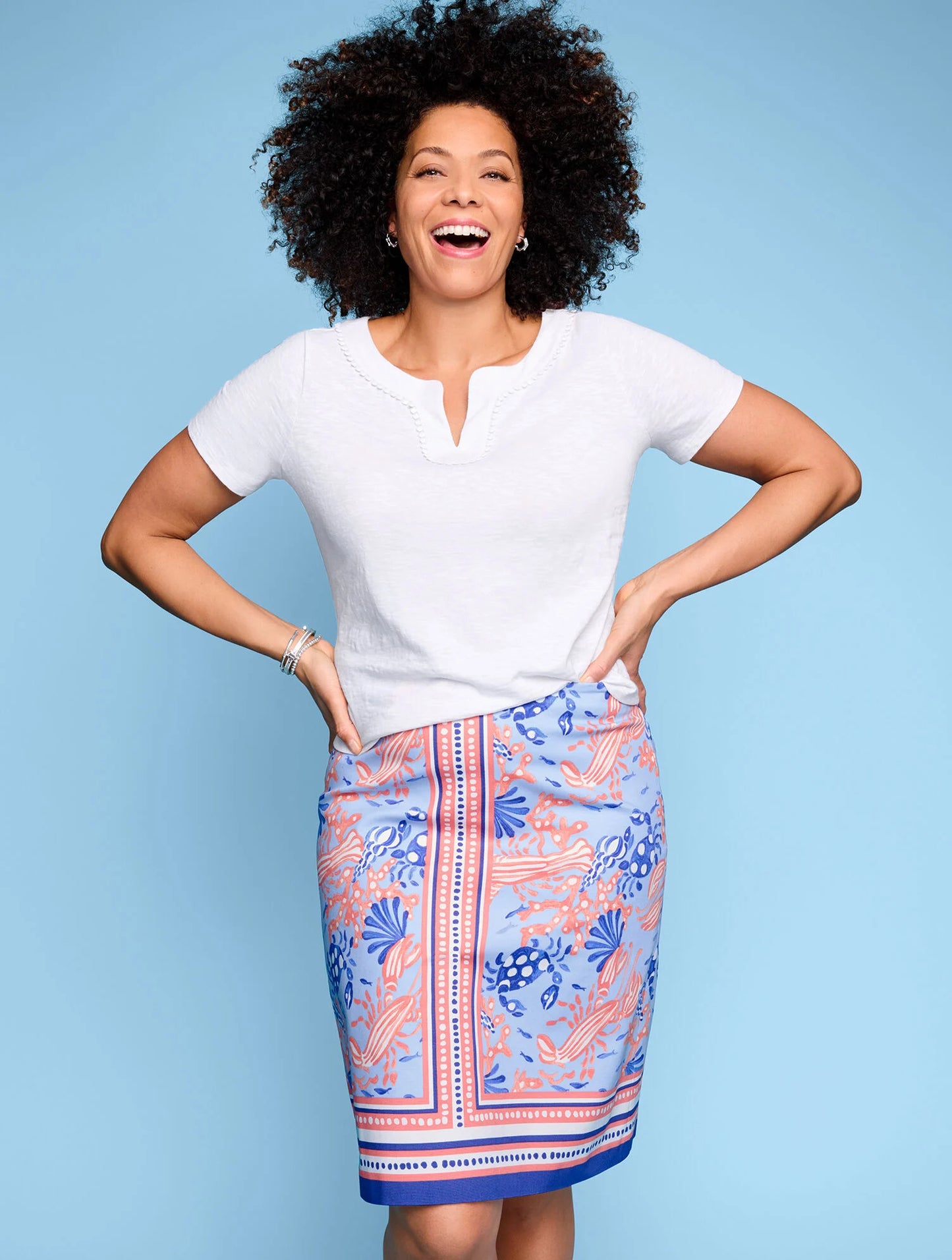 Dot Trim Split Neck Tee