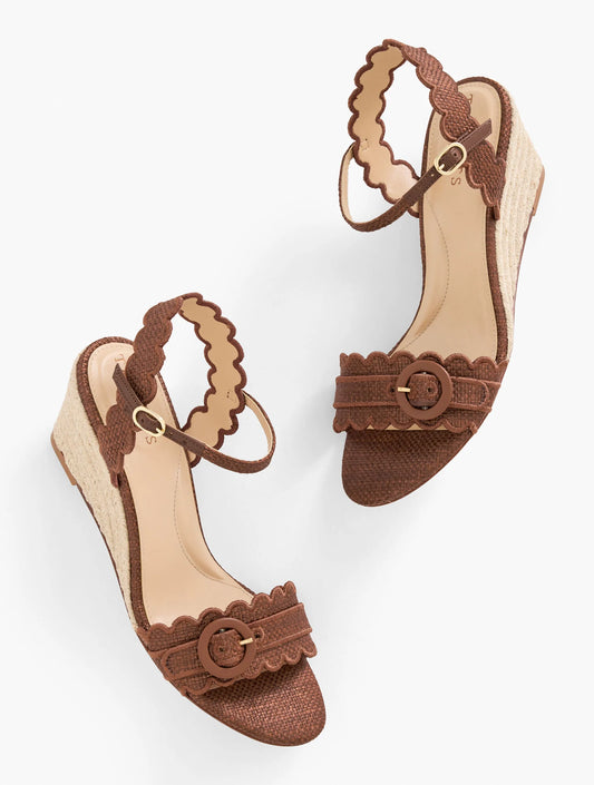 Royce Scalloped Raffia Wedge Sandals
