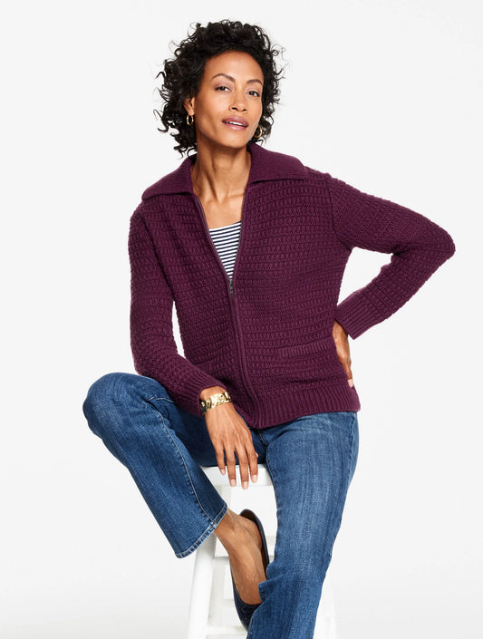 Textured Zip Front Cardigan