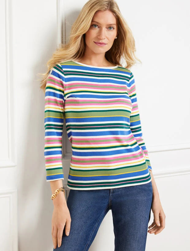 Bateau Neck Tee - Posey Stripe