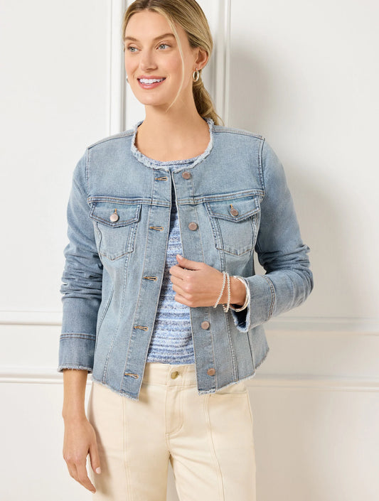 Collarless Jean Jacket - Freya Wash
