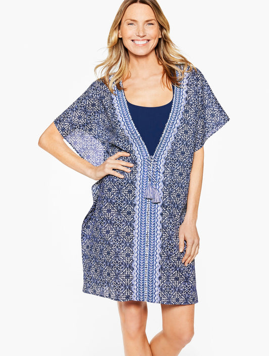 Aqua Club Embroidered Caftan Cover-Up - Ibiza Tile