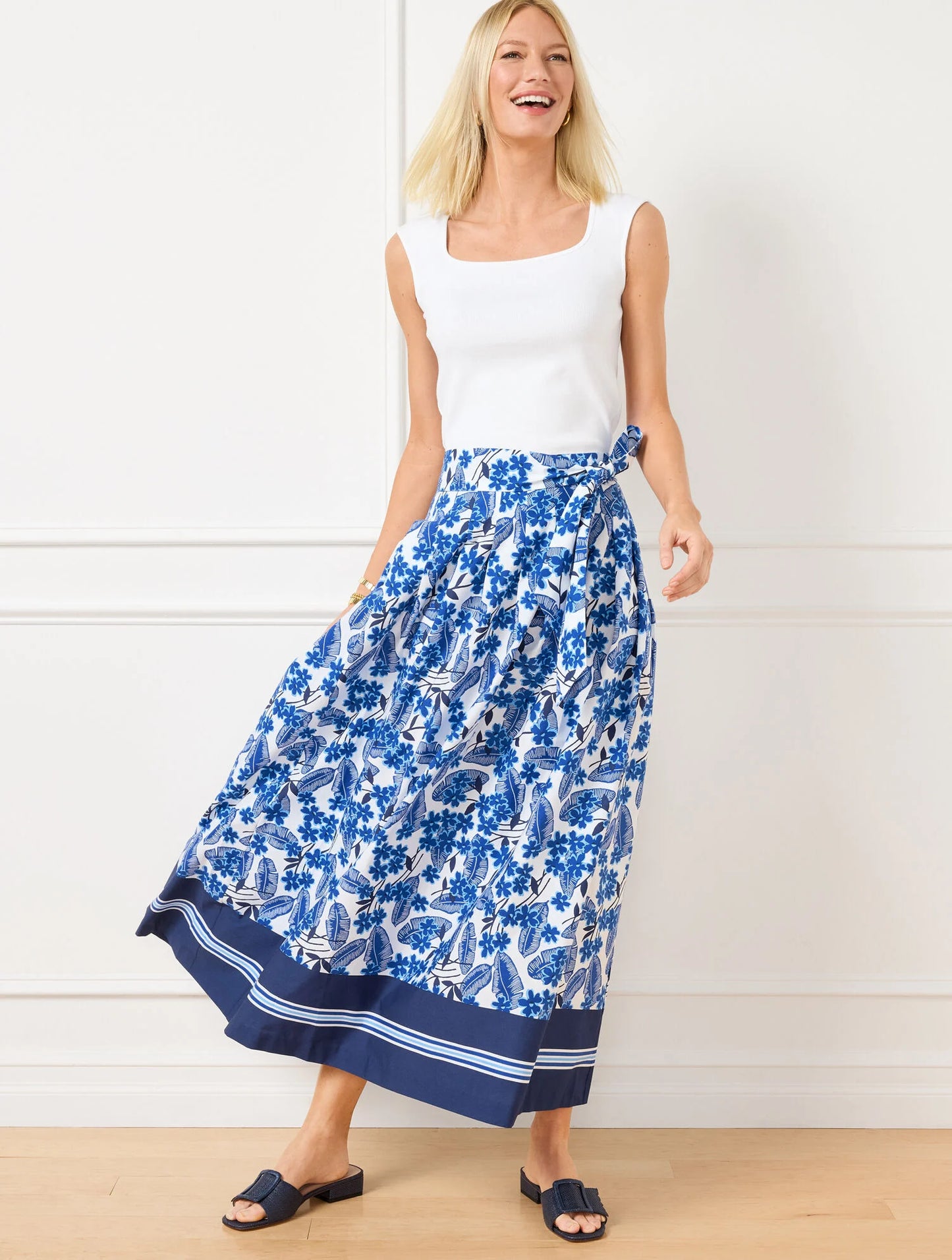 Piper Pleated Patio Maxi Skirt - Floral Palms
