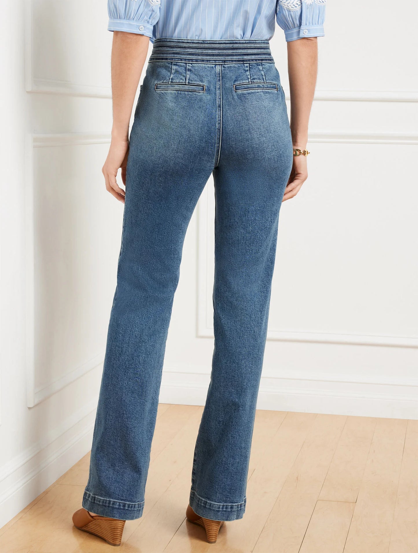 Flare Leg Banded Waist Jeans - Melody Wash
