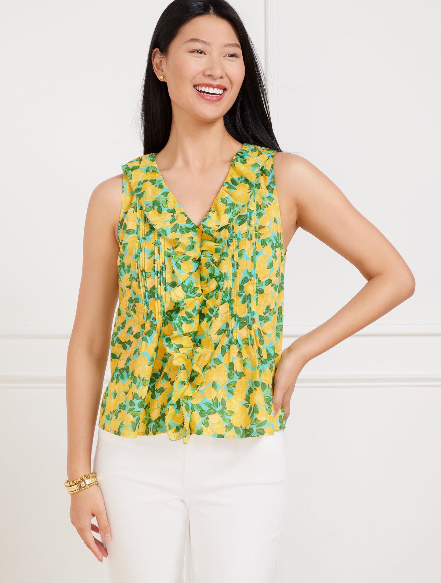 Pintuck Ruffle Trim Top - Lemon Bunches