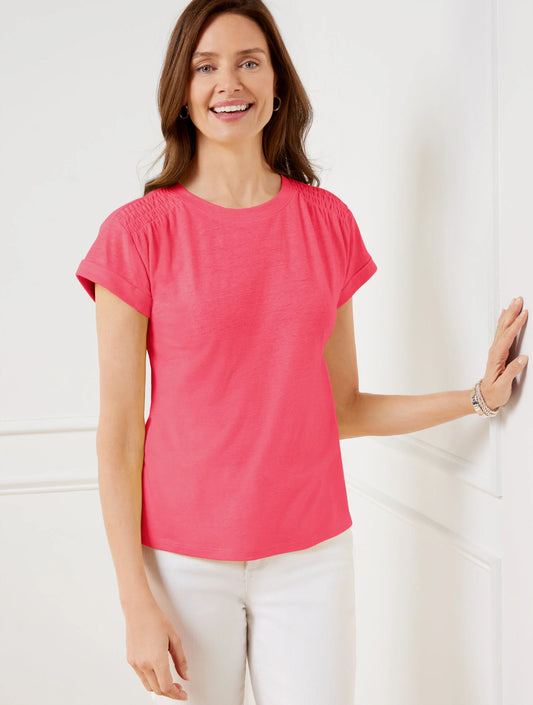 Smocked Shoulder Crewneck Tee