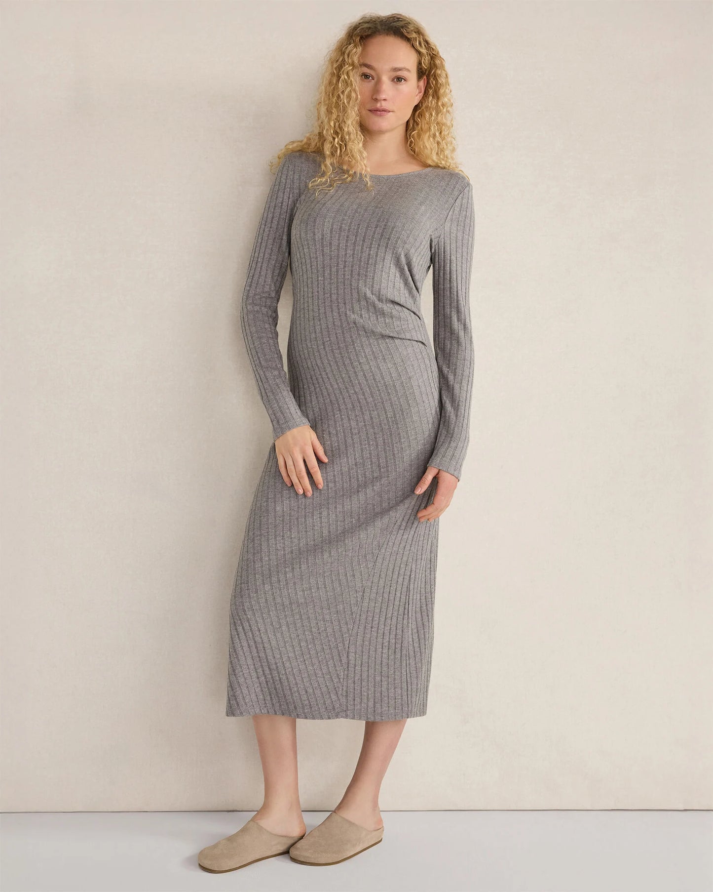 Wide Rib Knit Drapey Midi Dress