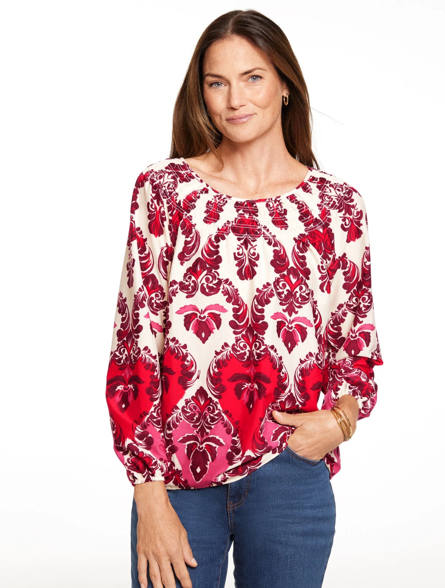 Smocked Top - Watercolor Damask