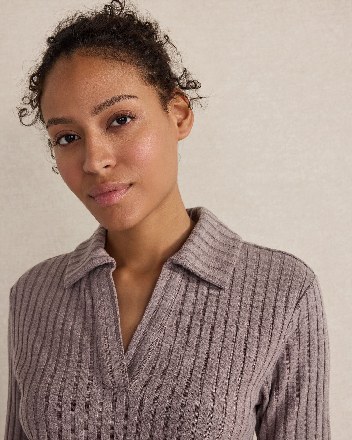 Wide Rib Knit Johnny Collar Top