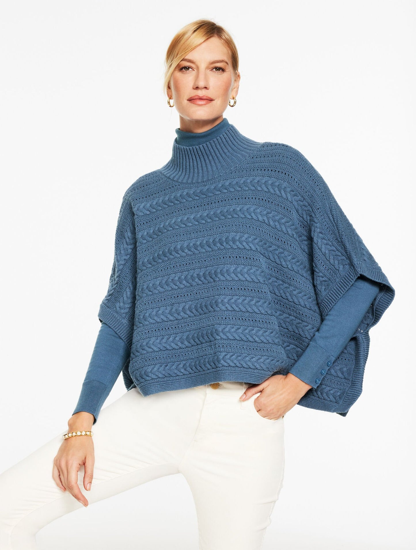 Plus Exclusive Cable Knit Poncho