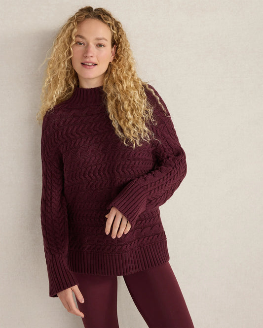 Organic Cotton Horizontal Cable Funnel Neck Sweater