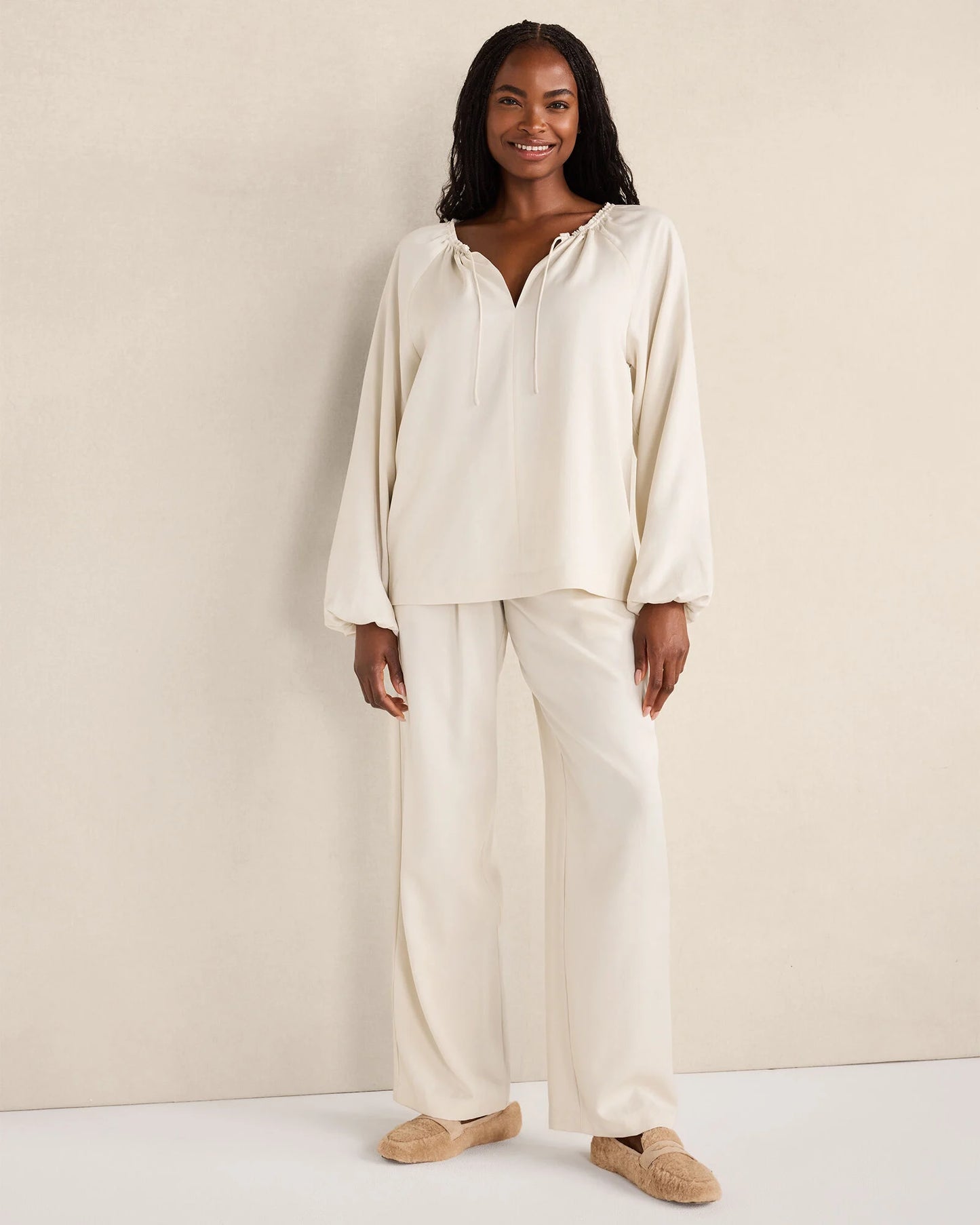 Washed Pleated Straight Leg Pants