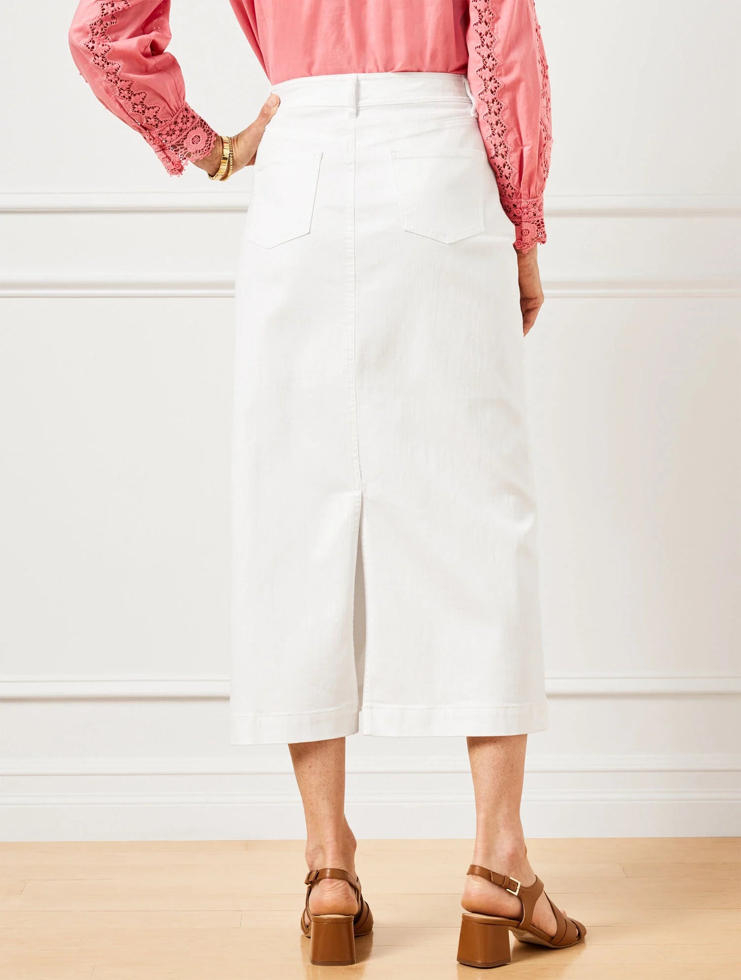 Denim Midi Skirt - White