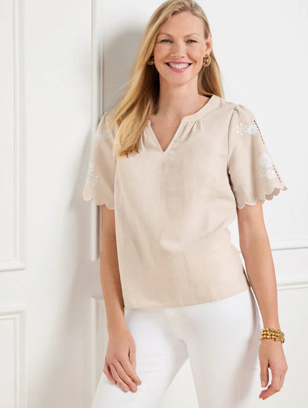 Embroidered Linen Cotton Top