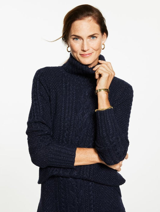 Cable Knit Turtleneck Sweater - Metallic