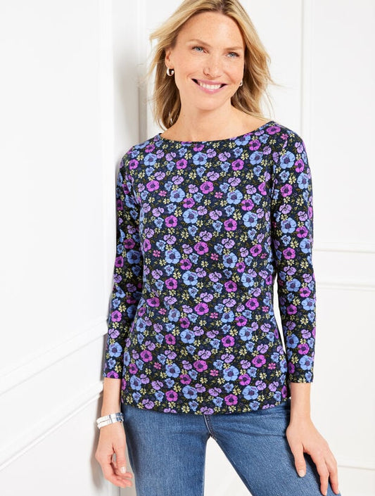 Bateau Neck Tee - Poppy Ditsy