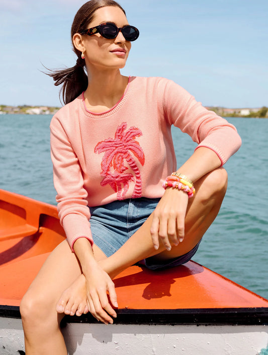 Jacquard Crewneck Pullover - Palm Tree