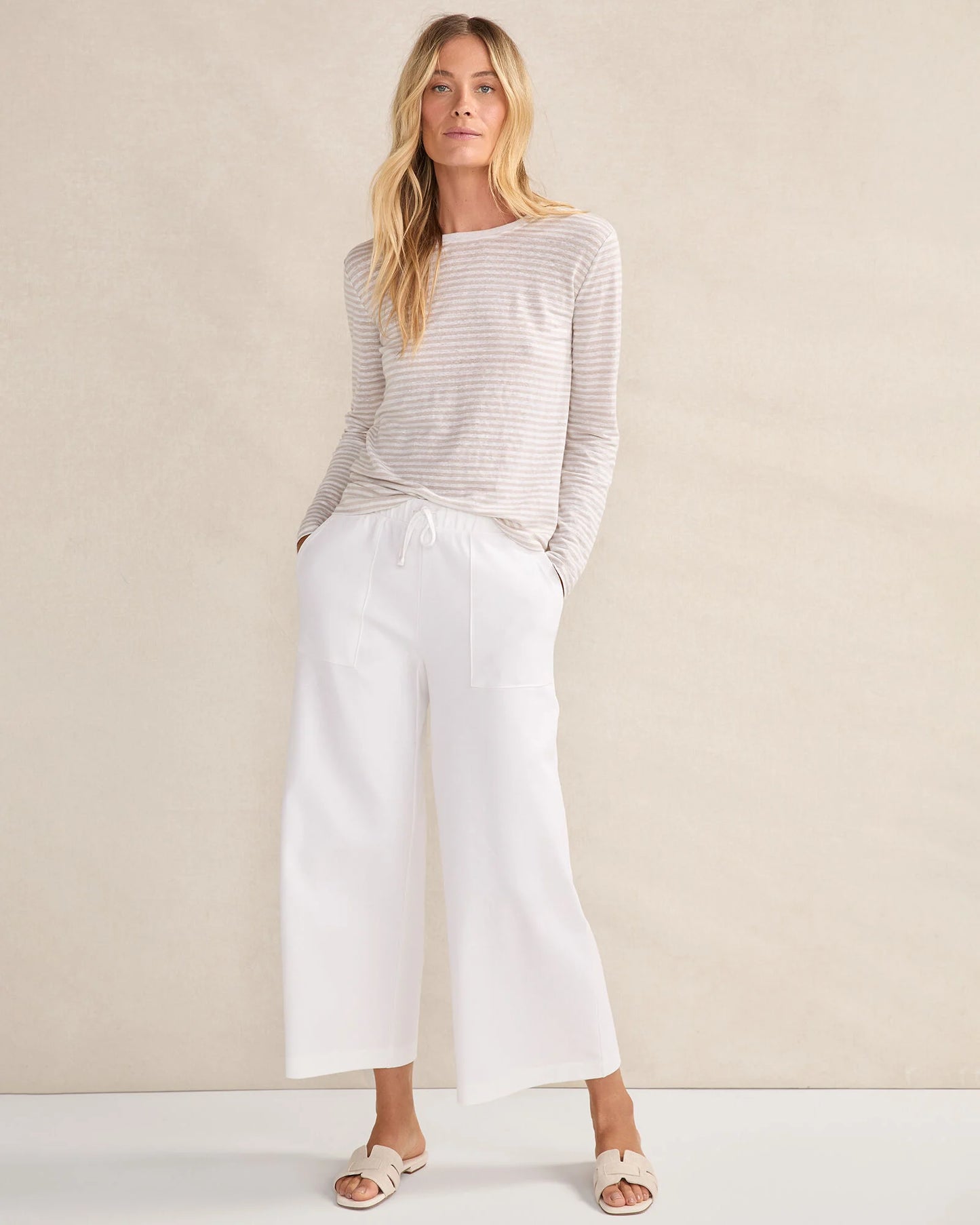 Linen Stripe Long Sleeve Crewneck Tee