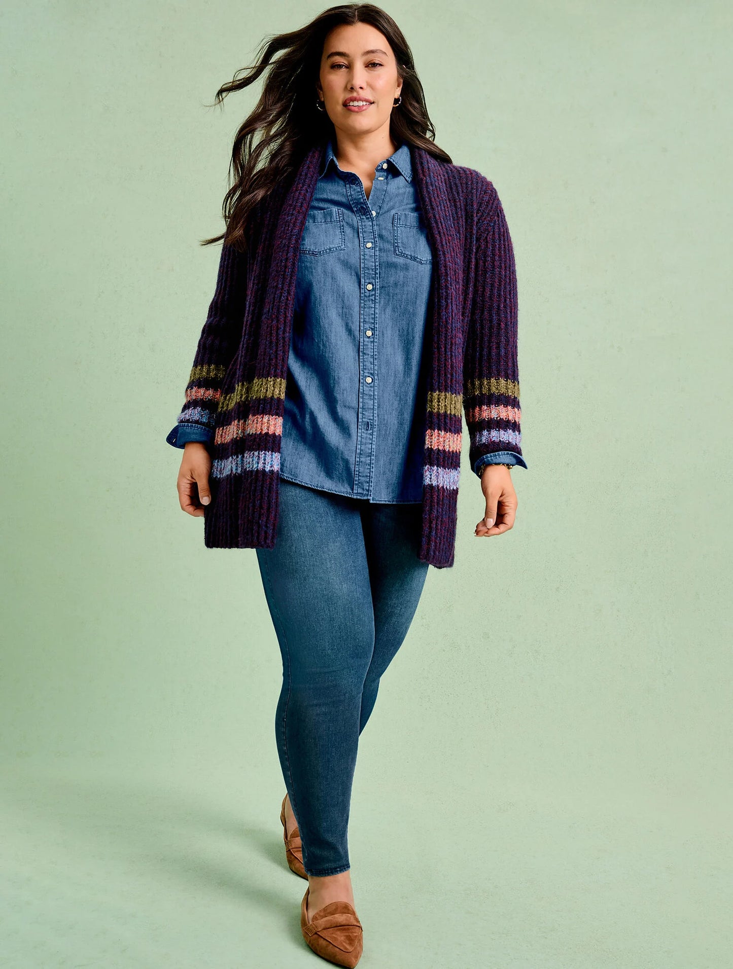 Open Front Cardigan - Marl Stripe