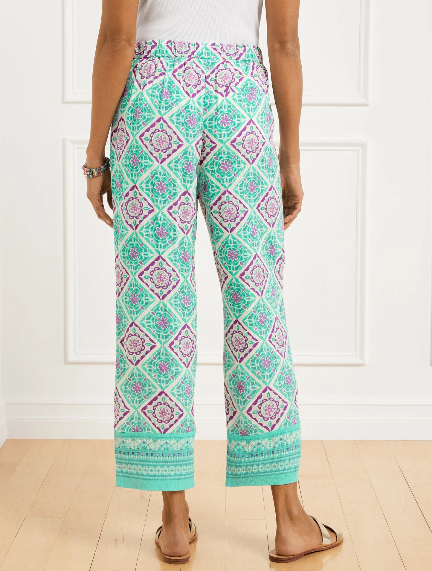 Straight Ankle Pull-On Pants - Monaco Tiles