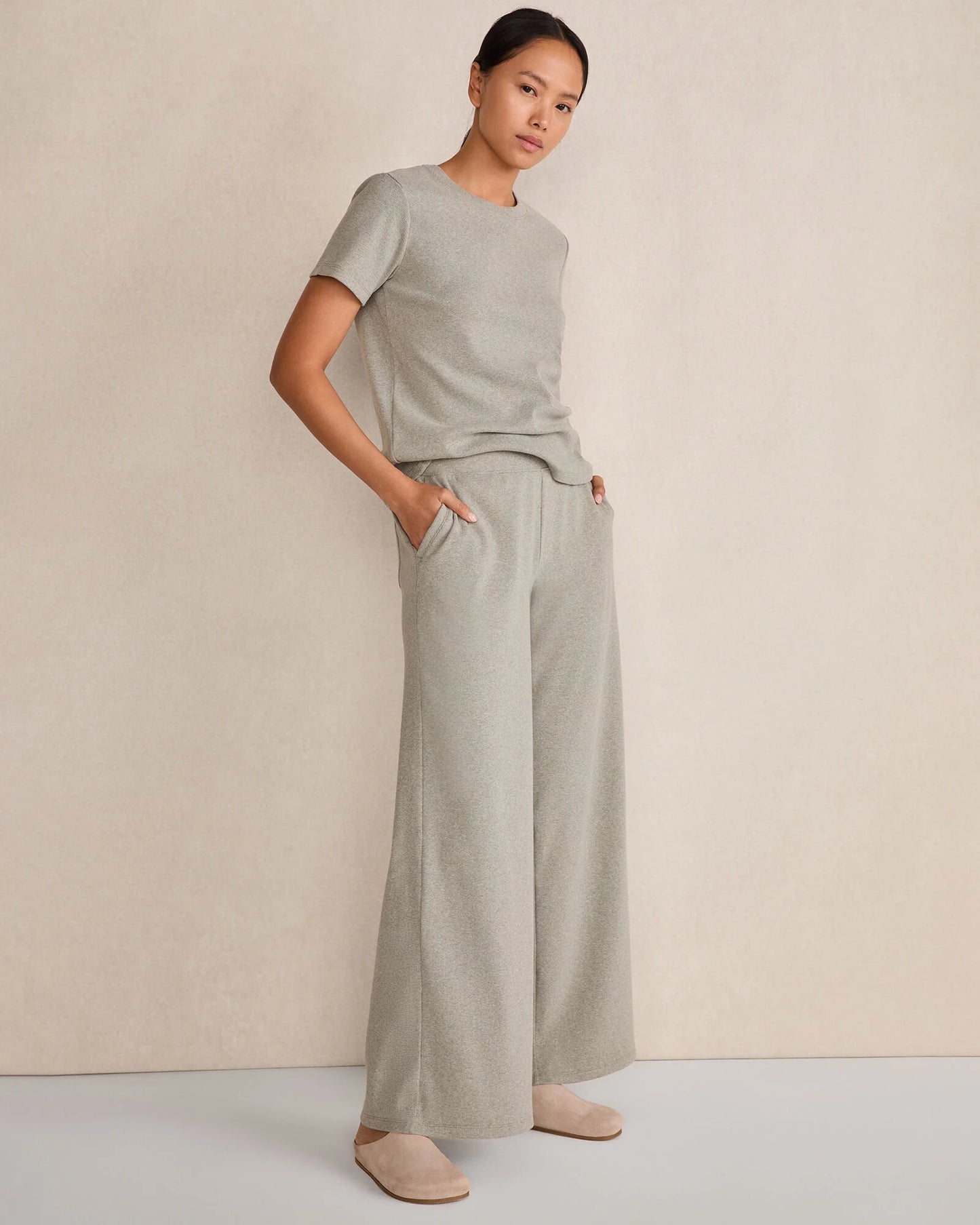 Organic Cotton Rib Knit Wide Leg Pants
