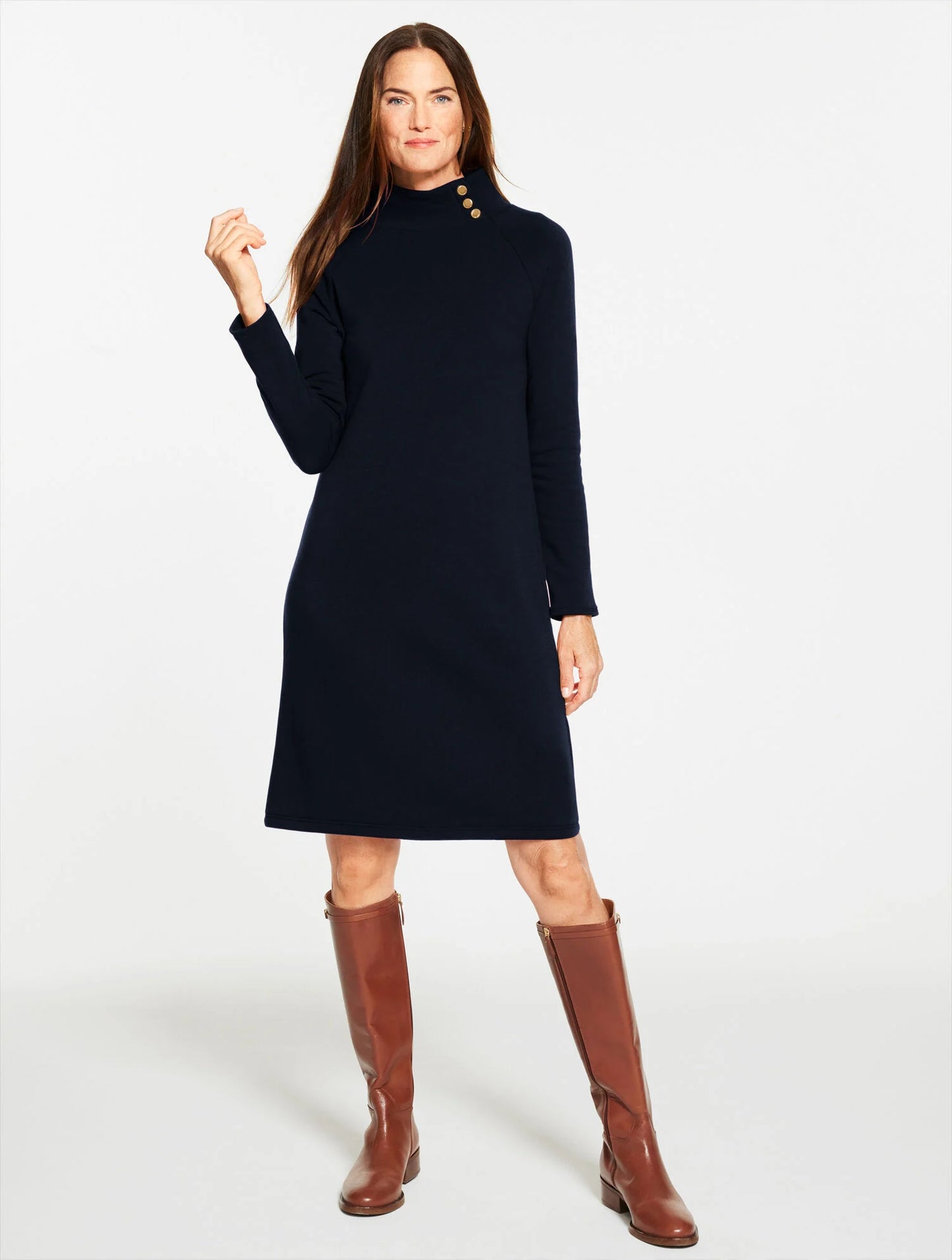 Fleece Side Button Turtleneck Dress