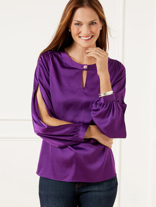 Slit Sleeve Soft Satin Charmeuse Top