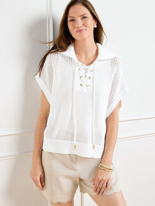 Plus Size Open Knit Lace Up Poncho