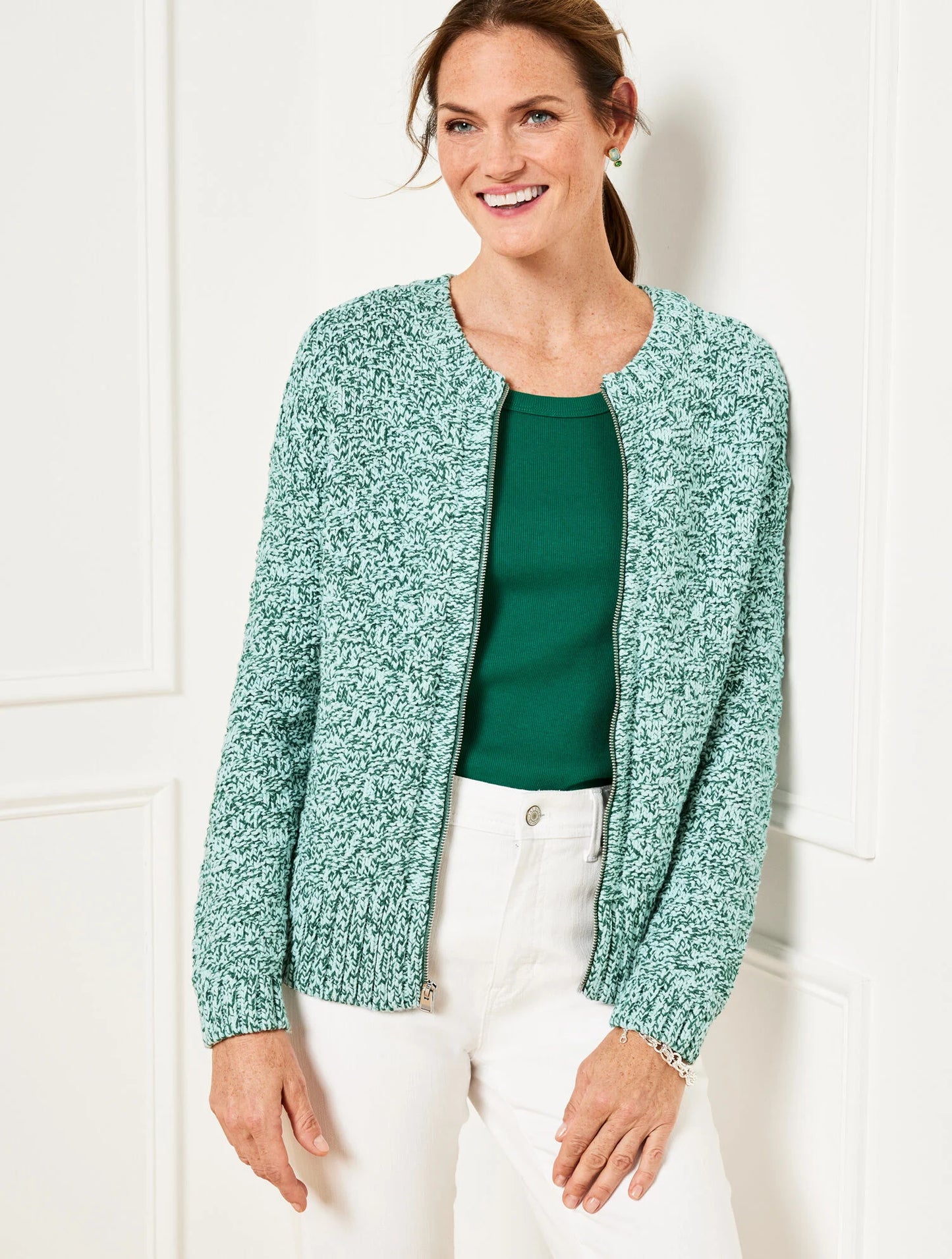 Texture Stitch Bomber Cardigan - Marl