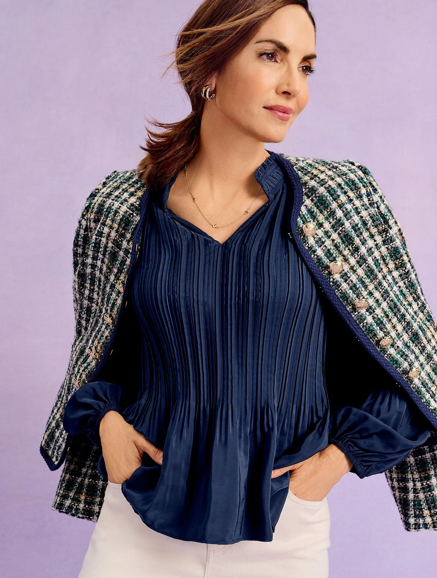Pleated Ruffle Neck Top