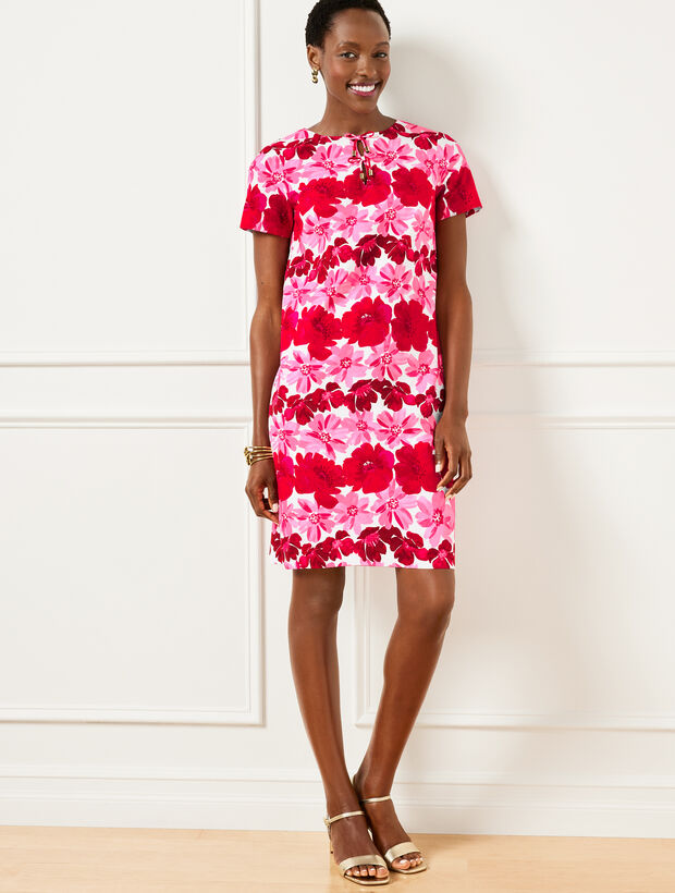 Bow A-Line Crepe Dress - Watercolor Bouquets