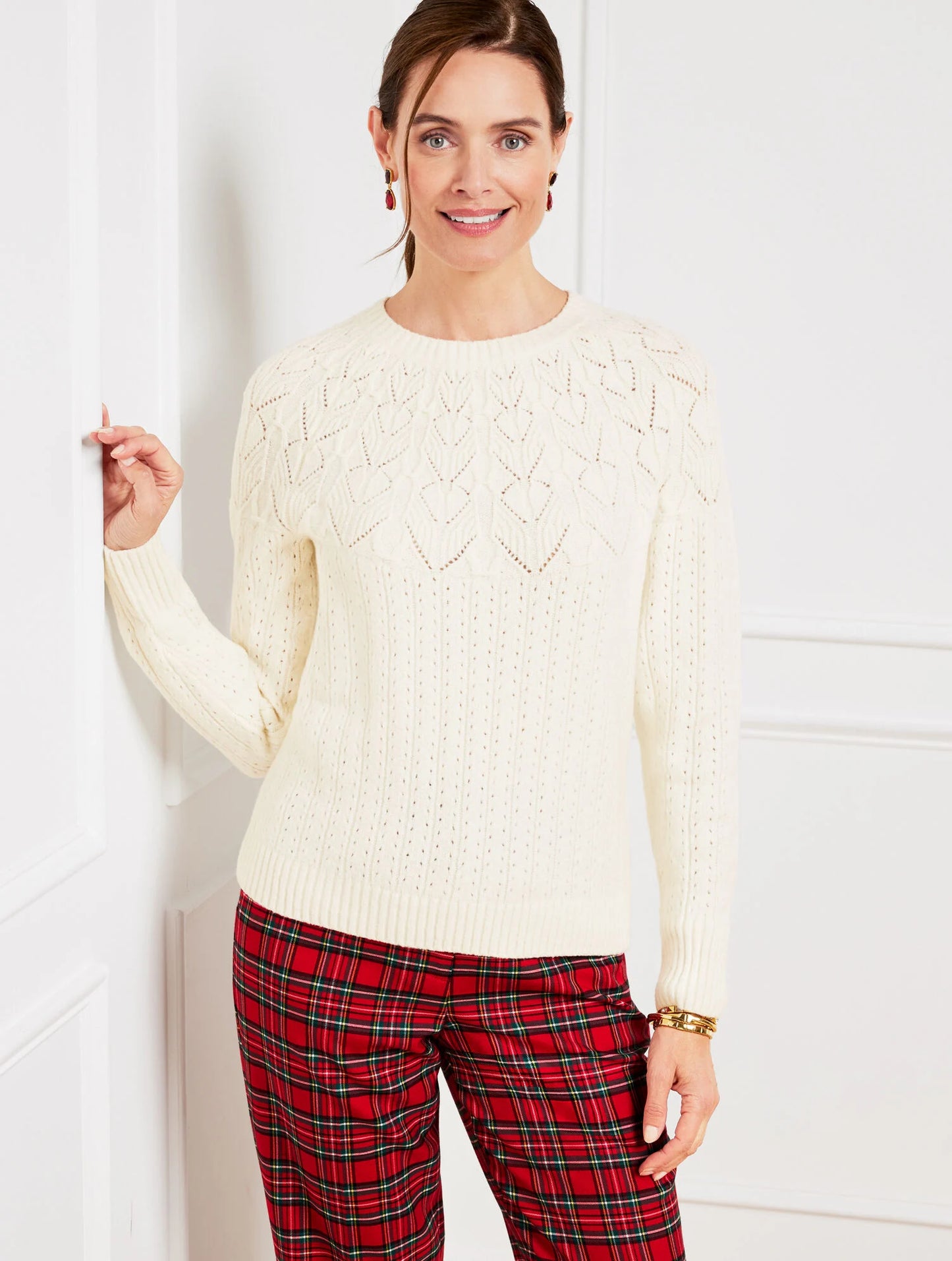 Pointelle Round Yoke Sweater