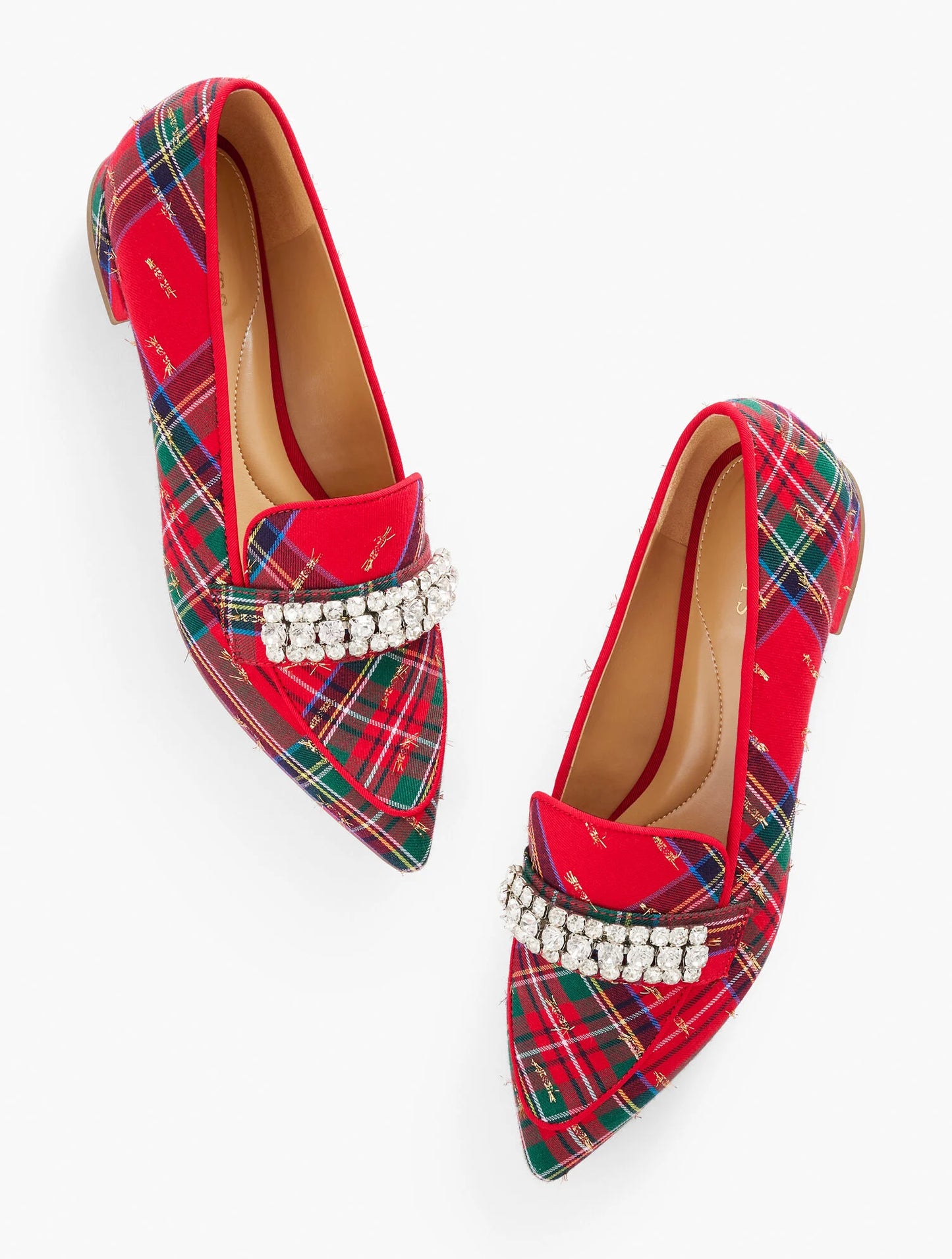Scarlet Rhinestone Pointed Toe Loafers - Solstice Plaid