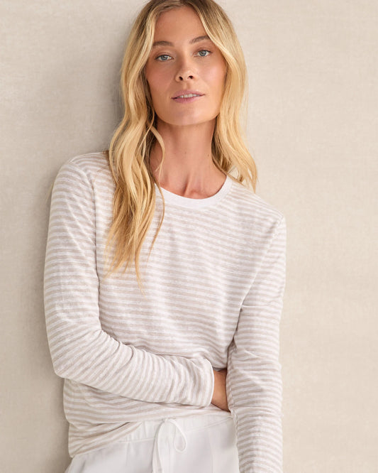 Linen Stripe Long Sleeve Crewneck Tee