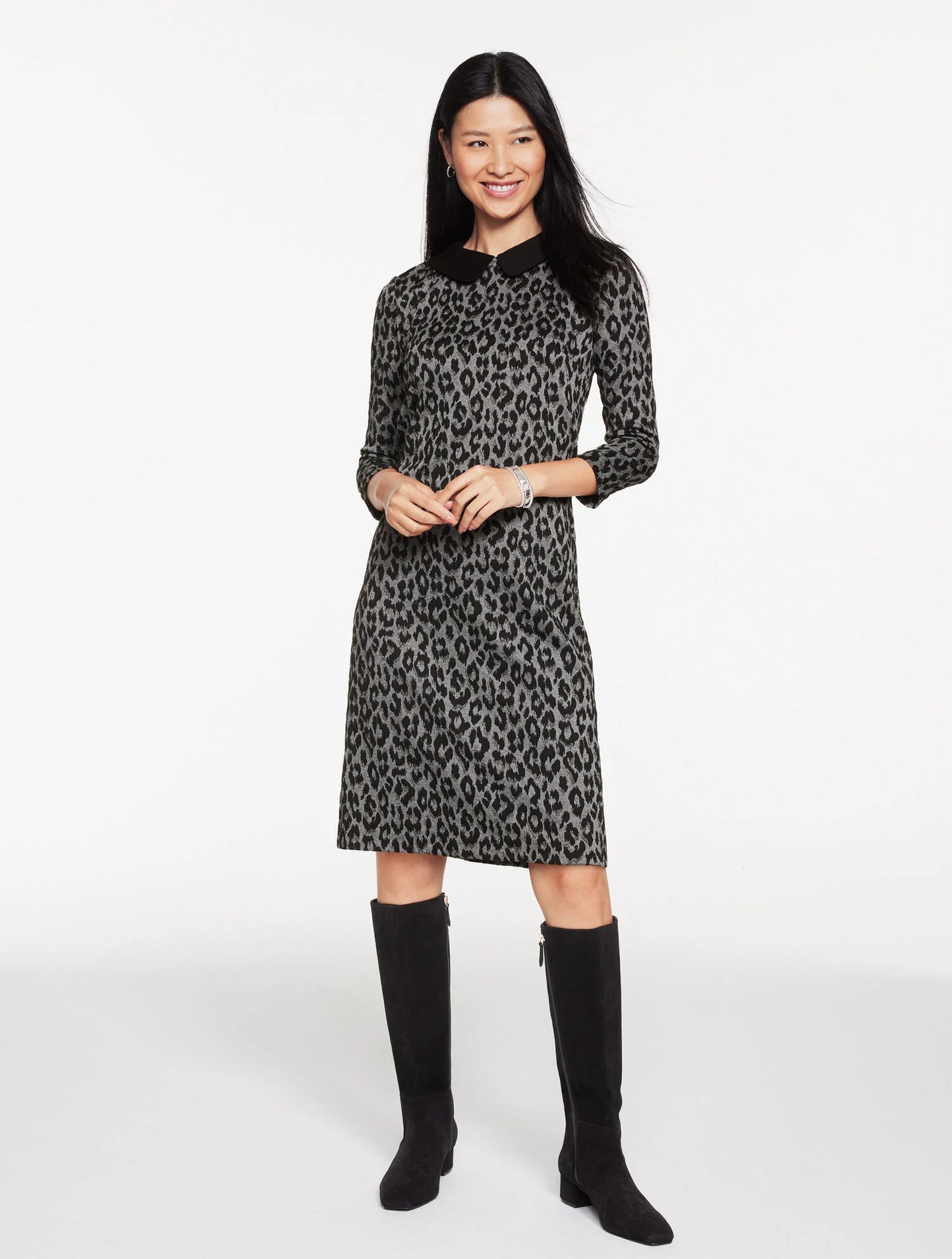 Jacquard Shift Dress - Snow Leopard