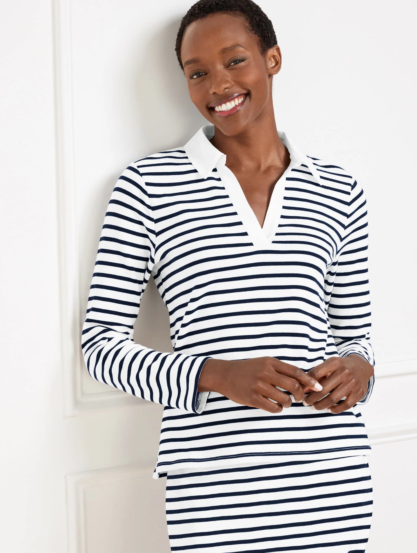 Seaside French Terry Stripe Johnny Collar Pullover