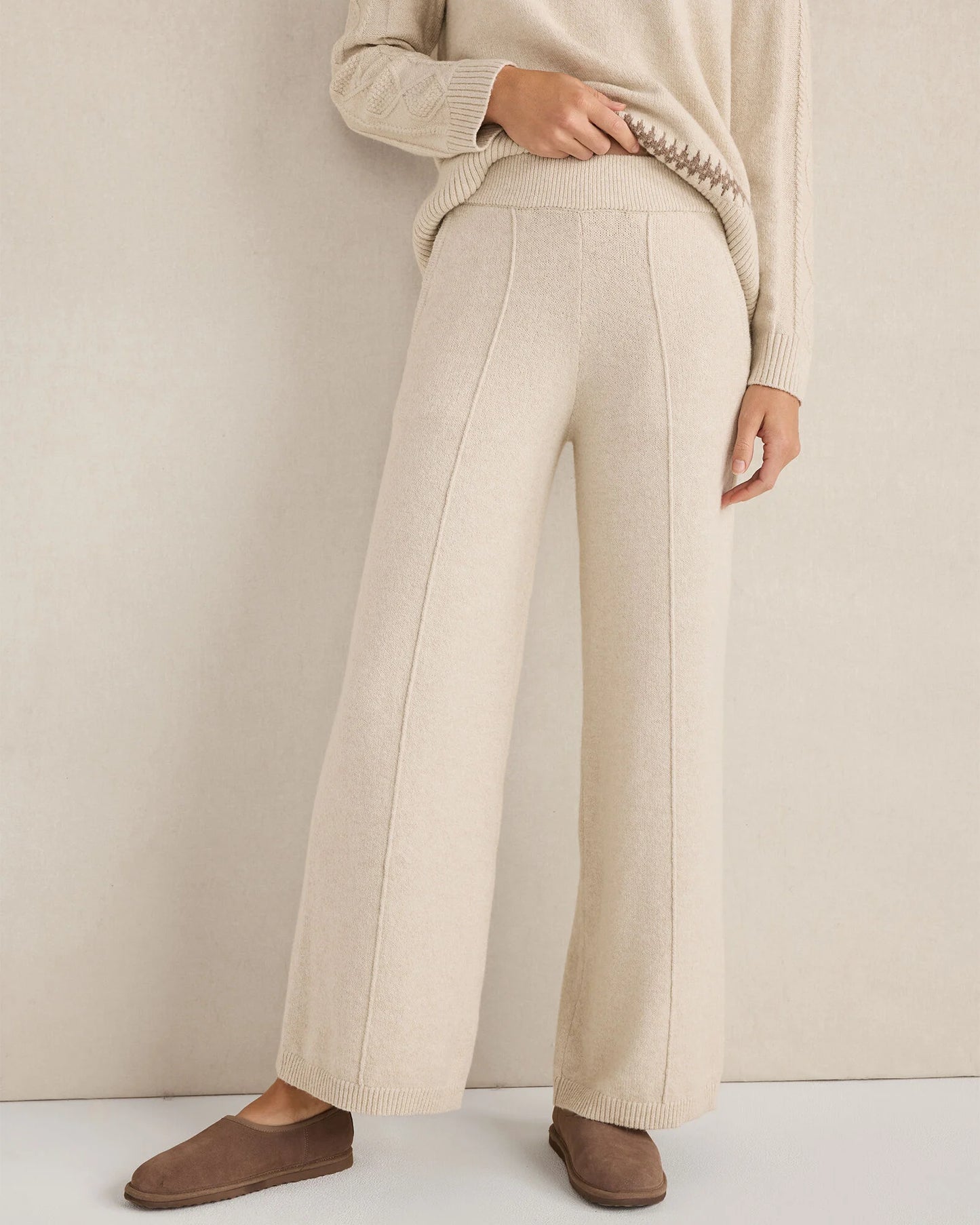 Organic Cotton Blend Pintuck Wide Leg Pants