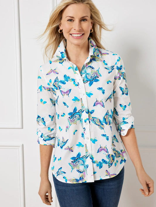 Cotton Button Front Shirt - Exquisite Butterfly