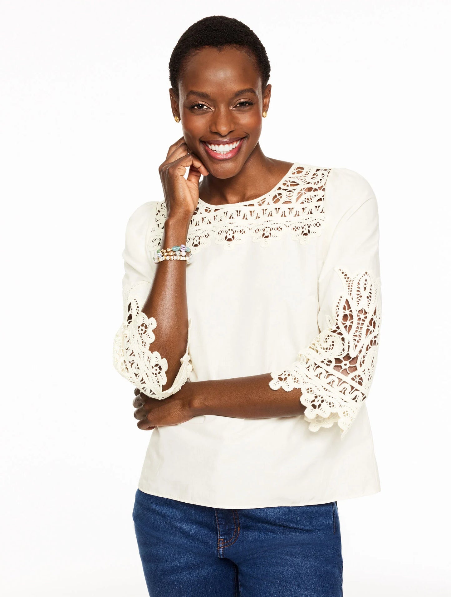 Lace Trim Poplin Top