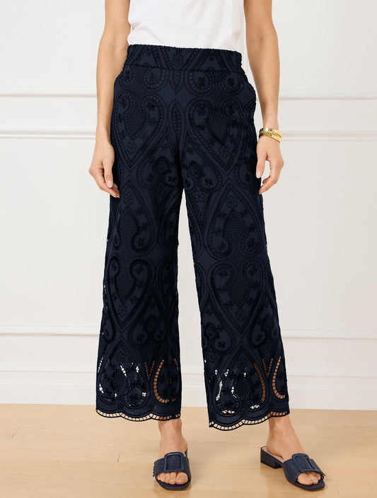 Wide Crop Pull-On Eyelet Pants