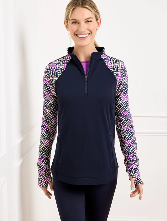 Performance Interlock Half-Zip Pullover - Diamond Grid