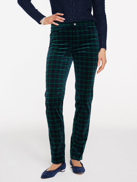 Straight Leg Velveteen Pants - Tranquil Tartan